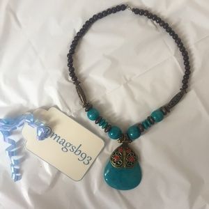 Egyptian Necklace Turquoise color with wood beads